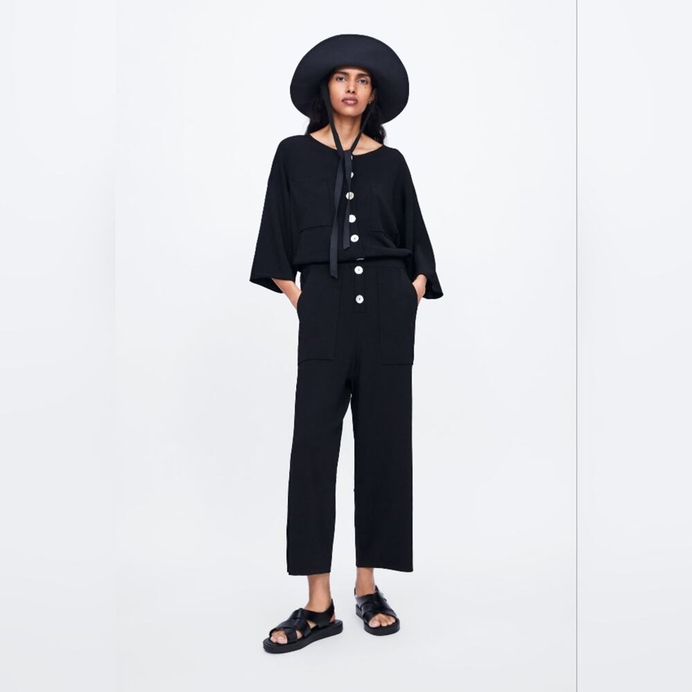 NWT Zara Black Knit Button Jumpsuit Size Small